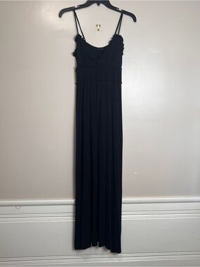 Candy Rain Black Maxi Dress, Stretchy Jersey, Adjustable Spaghetti Straps Size S